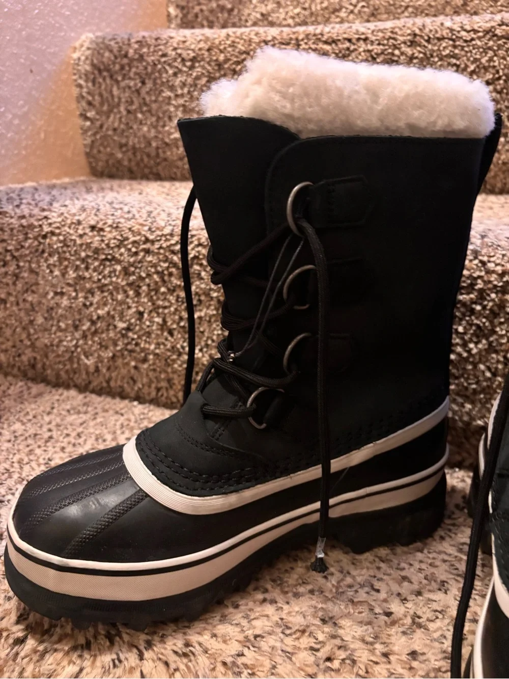 Sorel Black and White Lace-Up Winter Snow Boots